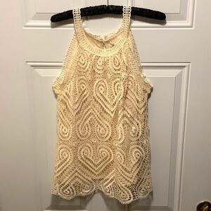 ADIVA Off White Halter Lined Lace Tank Top Women’s Sz Lge Romantic Feminine